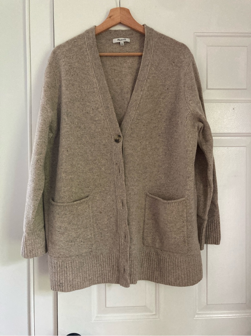 Madewell Neutral Taupe V-Neck Pocket Cardigan
